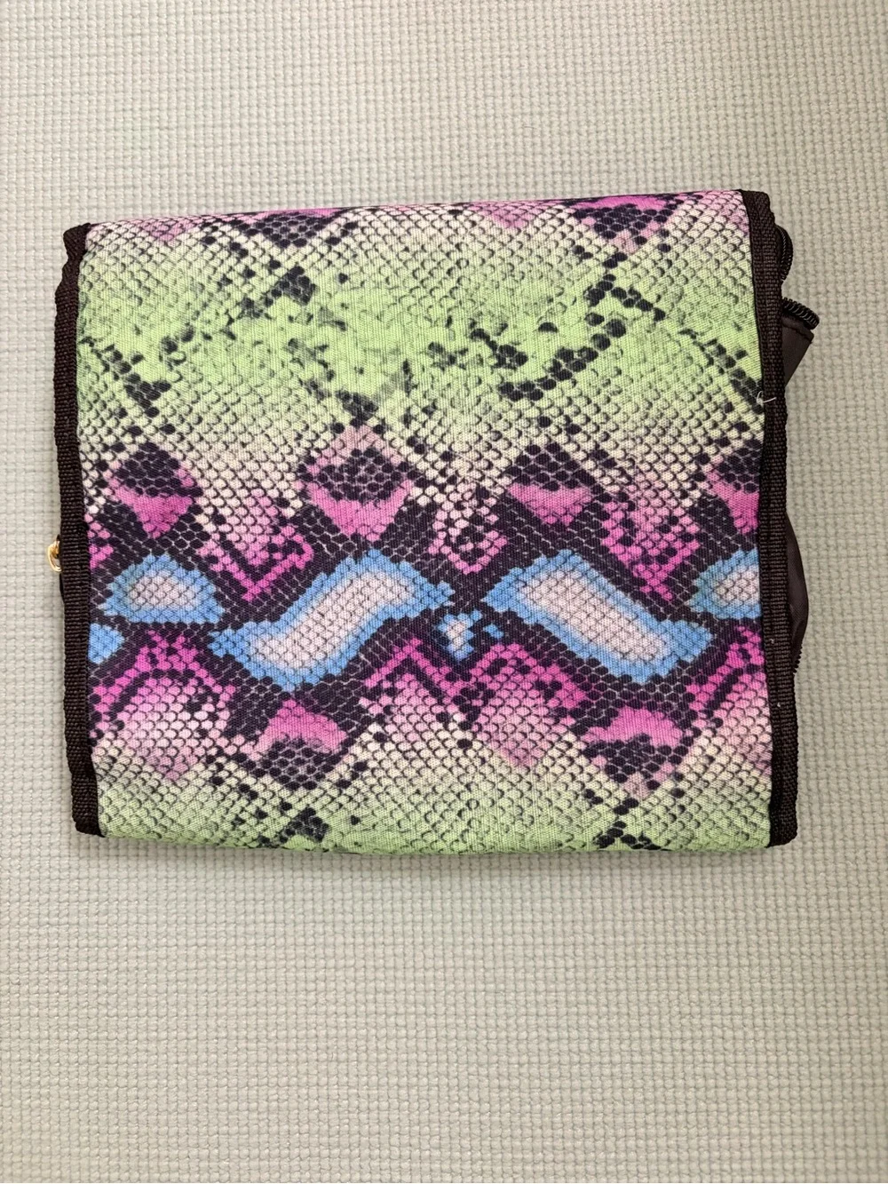 Multicolor Snake-Print Foldover Toiletry Bag